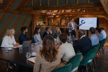 A focused corporate presentation in the Hayloft