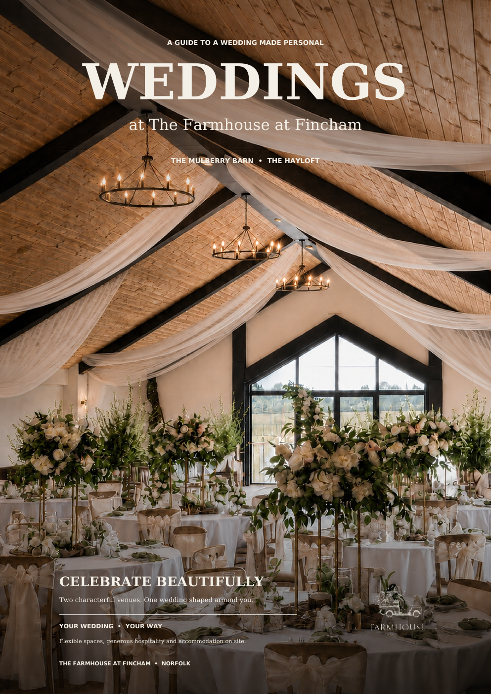 Front cover of the Weddings at The Farmhouse at Fincham brochure