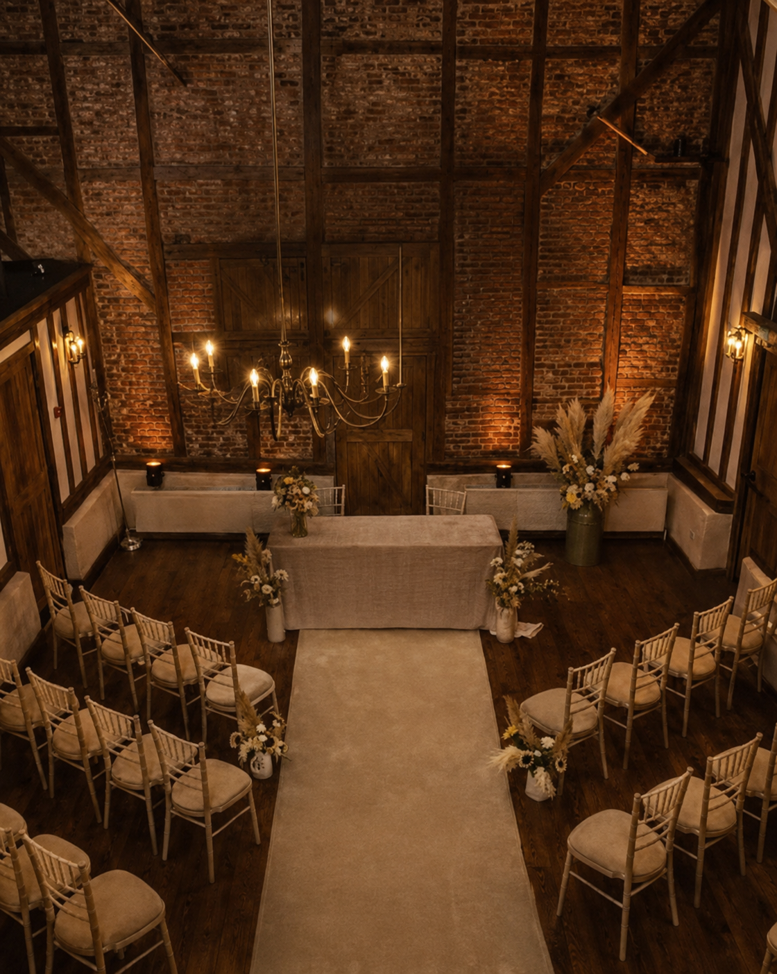 An intimate candlelit wedding ceremony setting